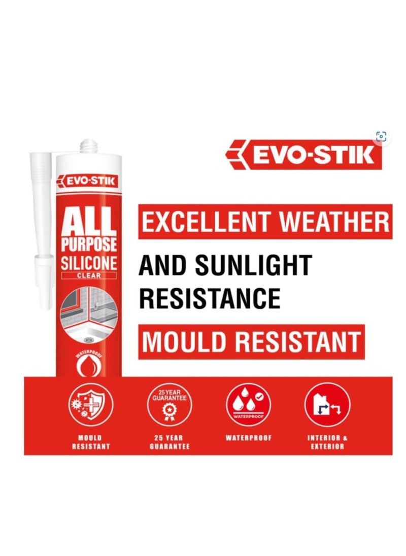 EVO-STIK - All-Purpose Silicone Sealant 280ml - Pack of 2 with Free Silicone Gun, High-Performance Adhesive for DIY, Repairs, and Construction Projects. - Image 1