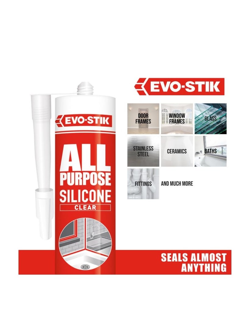 EVO-STIK - All-Purpose Silicone Sealant 280ml - Pack of 2 with Free Silicone Gun, High-Performance Adhesive for DIY, Repairs, and Construction Projects. - Image 1
