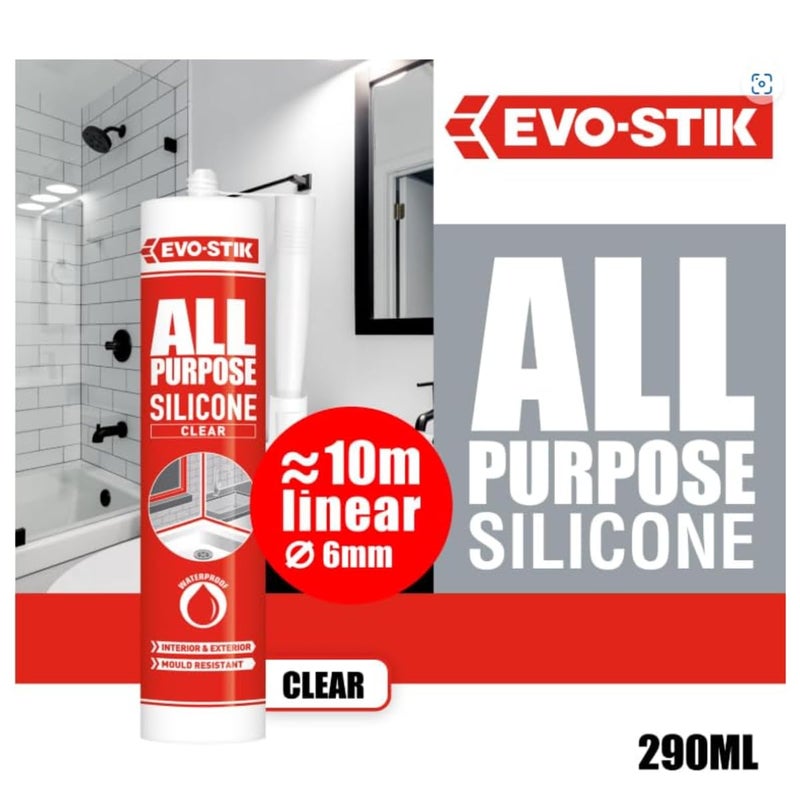 EVO-STIK Evo Stik All-Purpose Silicone Sealant - Clear, Pack of 2 - Image 2