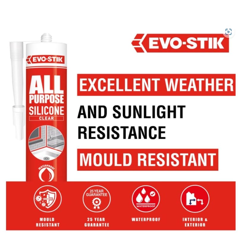 EVO-STIK Evo Stik All-Purpose Silicone Sealant - Clear, Pack of 2 - Image 3