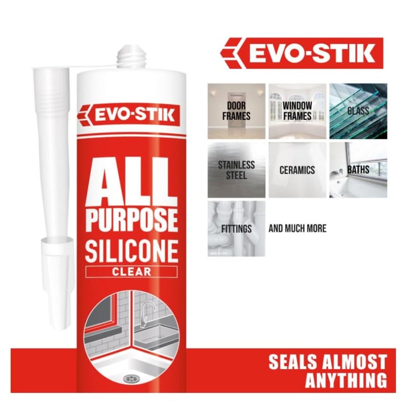 EVO-STIK Evo Stik All-Purpose Silicone Sealant - Clear, Pack of 2 - Image 4