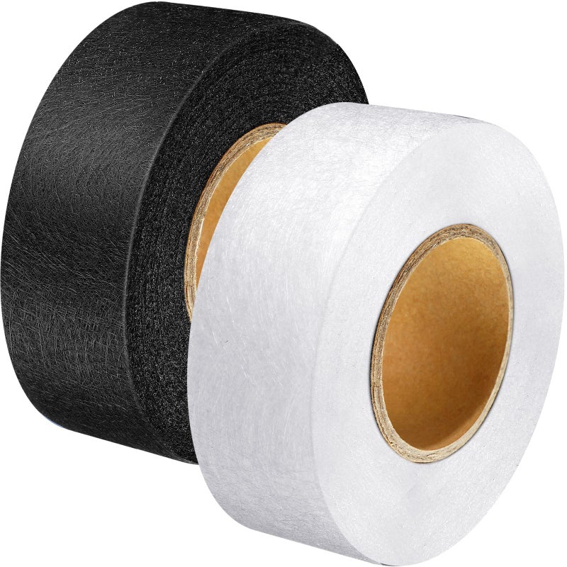 Outus 2 Rolls Hemming Tape Fabric Adhesive Hem Iron on NoSew Hemming Tape for Pants Each 12 Inch Black White