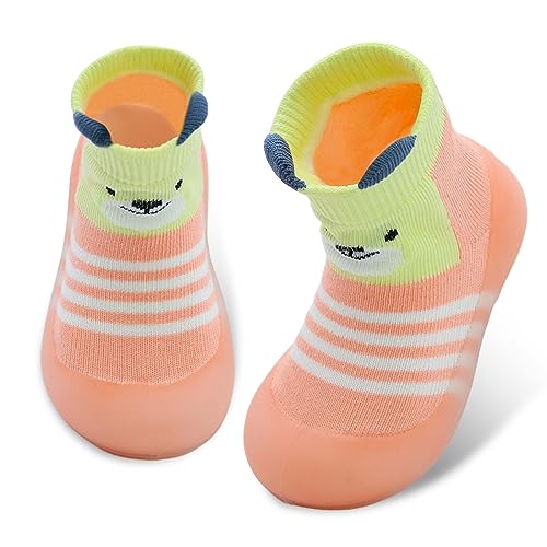 Dexspoeny Baby Shoes-Baby Sock Shoes 12-15 Months 1 Pair Baby Girl Slippers Non Slip Sock Shoes Baby Walking Shoes Soft Rubber Toddler Boy Shoes for Baby Boy Girls Infant Pink - Image 1