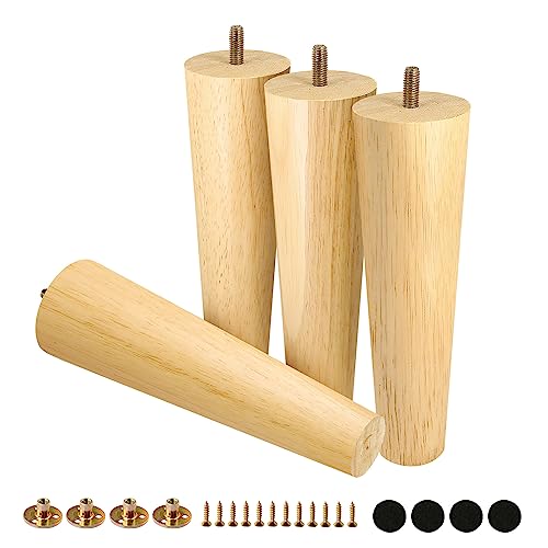 FoDau770 Rubber Wood Furniture Legs 8 Inches, Straight Tapered Wood Feet Mid Century Sofa Legs Set of 4, 5/16" UNC Furniture Feet Replacement Parts for Cabinet Couch Dresser Chair Ottoman Table - Image 1