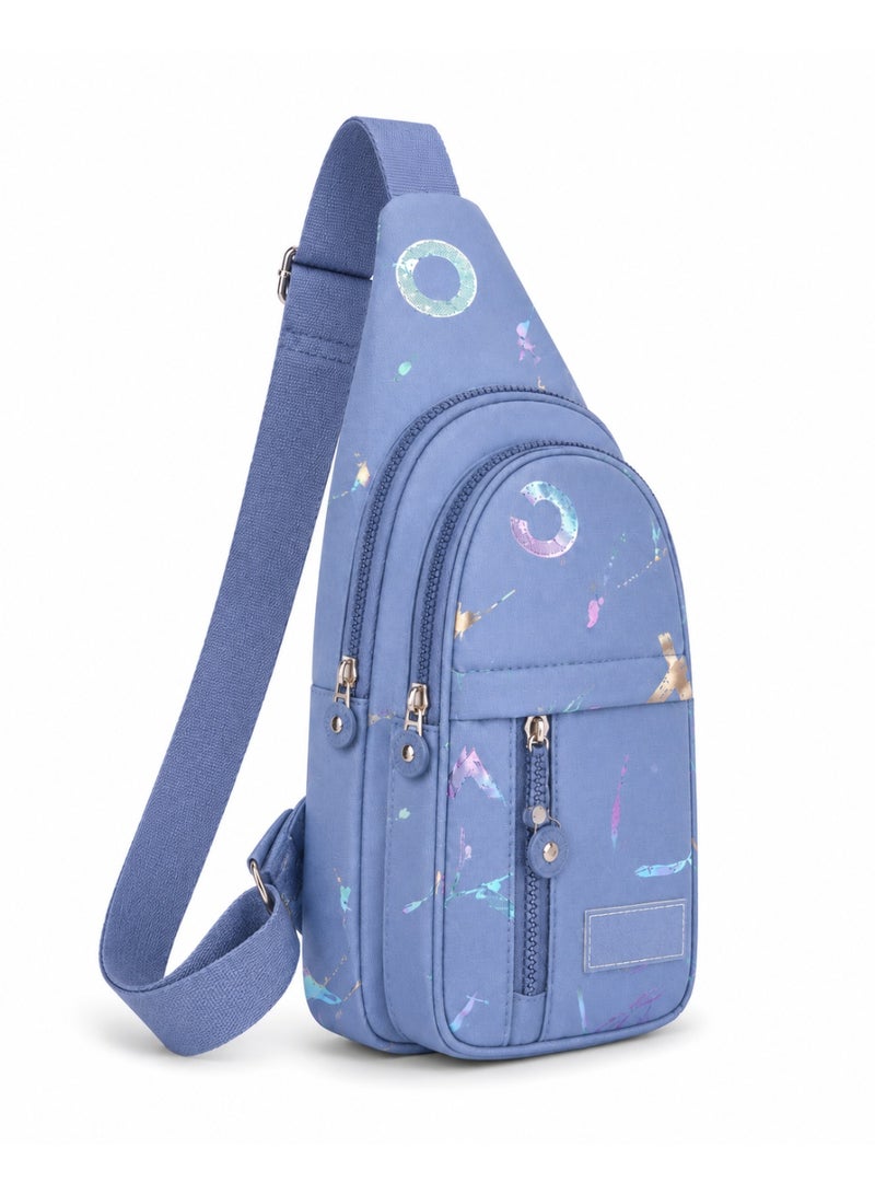 zoba Girls' crossbody bag with a modern design and multiple zippers – blue with glittery patterns – lightweight and practical for everyday use - Image 4