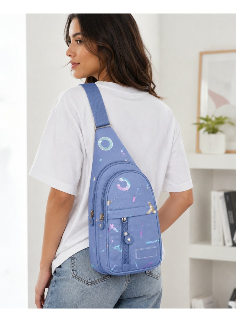 zoba Girls' crossbody bag with a modern design and multiple zippers – blue with glittery patterns – lightweight and practical for everyday use - Image 2