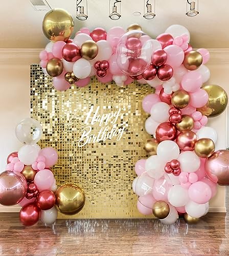 Kate Shimmer Wall Backdrop Light Gold Square Sequin Wall Panel Backdrop Decor for Wedding, Anniversary, Birthday, Party, 24 Panels - Image 1