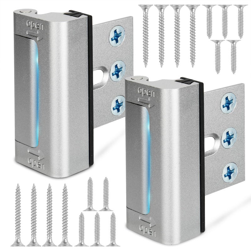 Comfylichi Home Security Door Reinforcement Lock, Upgraded Front Door Locks for Kids Safety Withstand 800 lbs, Child Proof Door Lock, Extra Door Lock from Inside Prevent Unauthorized Entry (2 Pack, Silver) - Image 1