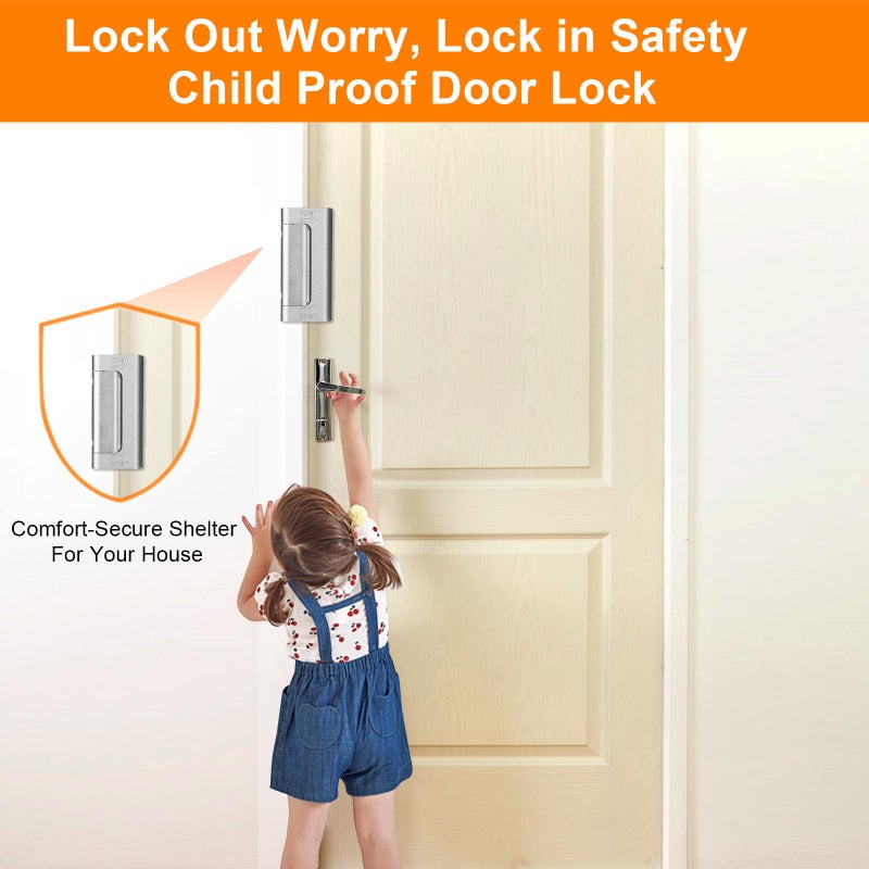 Comfylichi Home Security Door Reinforcement Lock, Upgraded Front Door Locks for Kids Safety Withstand 800 lbs, Child Proof Door Lock, Extra Door Lock from Inside Prevent Unauthorized Entry (2 Pack, Silver) - Image 2