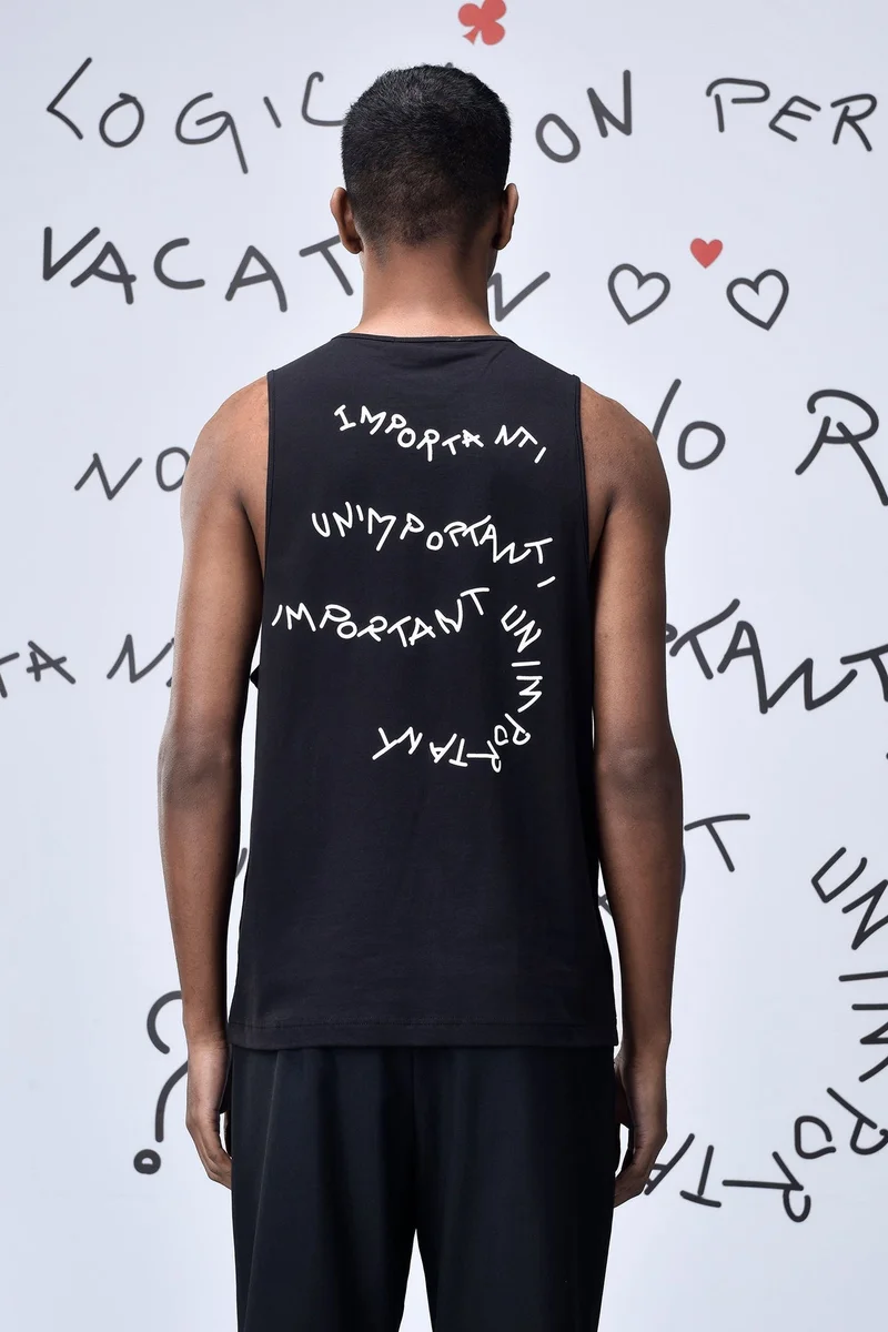 Genes Lecoanet Hemant  Black Cotton Single Jersey Vest with Bunny Graphic Print for Men | Best Price UAE