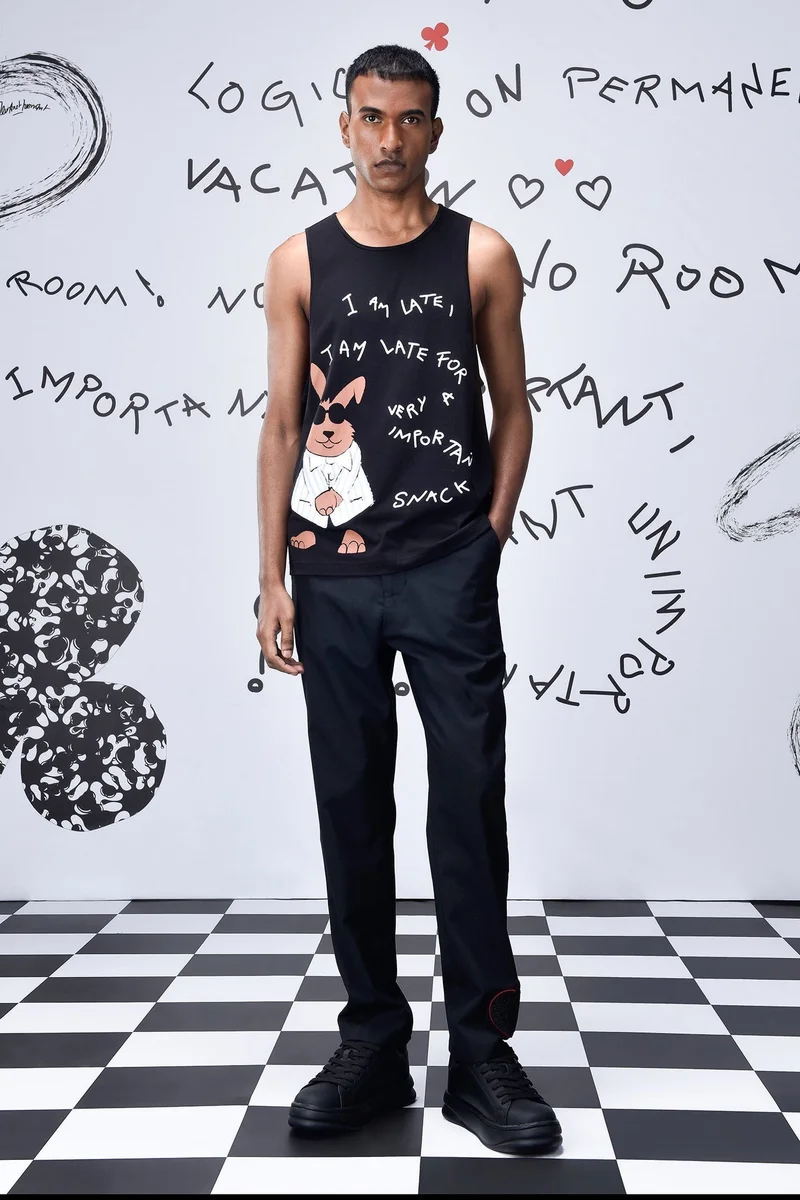 Genes Lecoanet Hemant  Black Cotton Single Jersey Vest with Bunny Graphic Print for Men | Best Price UAE