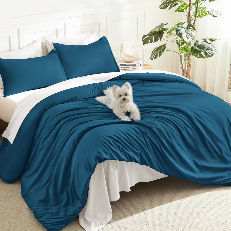 Litanika Teal Comforter King Size, 3 Pieces Turquoise Lightweight Solid Bedding Comforter Set, All Season Fluffy Bed Set (104x90In Comforter & 2 Pillowcases) - Image 1
