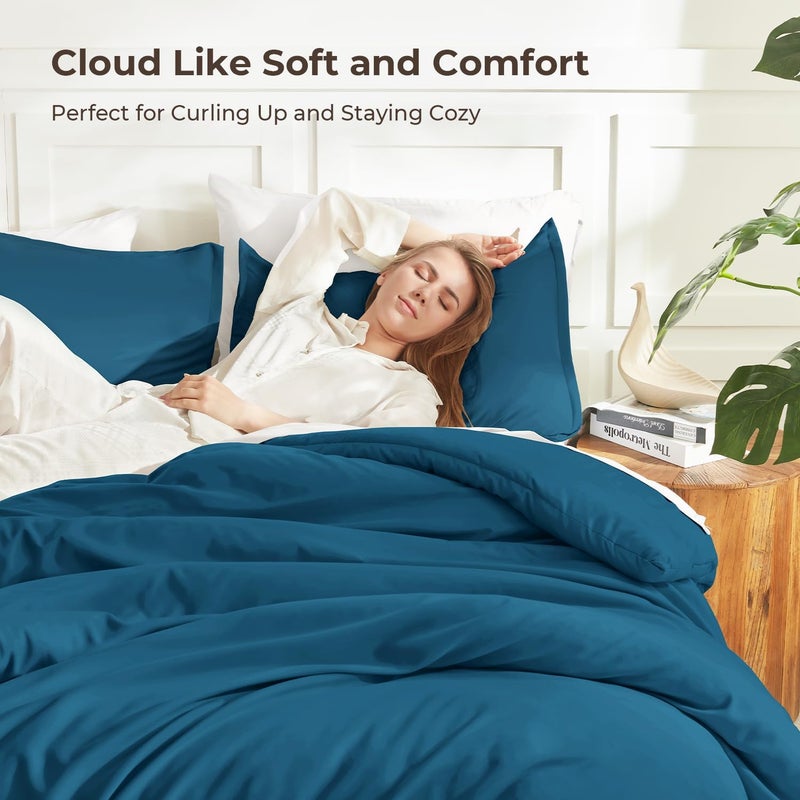 Litanika Teal Comforter King Size, 3 Pieces Turquoise Lightweight Solid Bedding Comforter Set, All Season Fluffy Bed Set (104x90In Comforter & 2 Pillowcases) - Image 2