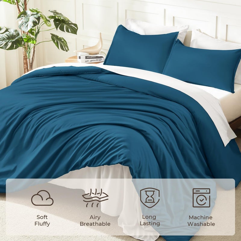 Litanika Teal Comforter King Size, 3 Pieces Turquoise Lightweight Solid Bedding Comforter Set, All Season Fluffy Bed Set (104x90In Comforter & 2 Pillowcases) - Image 3