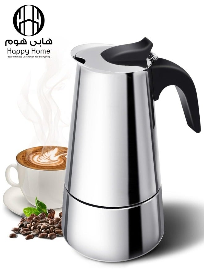 Happy Home Coffee Pot Oven Espresso Maker Stainless Steel Italian Fire Coffee Maker (2 Cups, Silver)  - Image 1