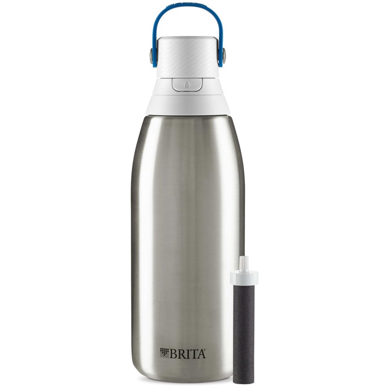 Brita Stainless Steel Premium Filtering Water Bottle BPAFree Reusable Insulated Replaces 300 Plastic Water Bottles Filter Lasts 2 Months or 40 Gallons Includes 1 Filter Stainless 32 oz