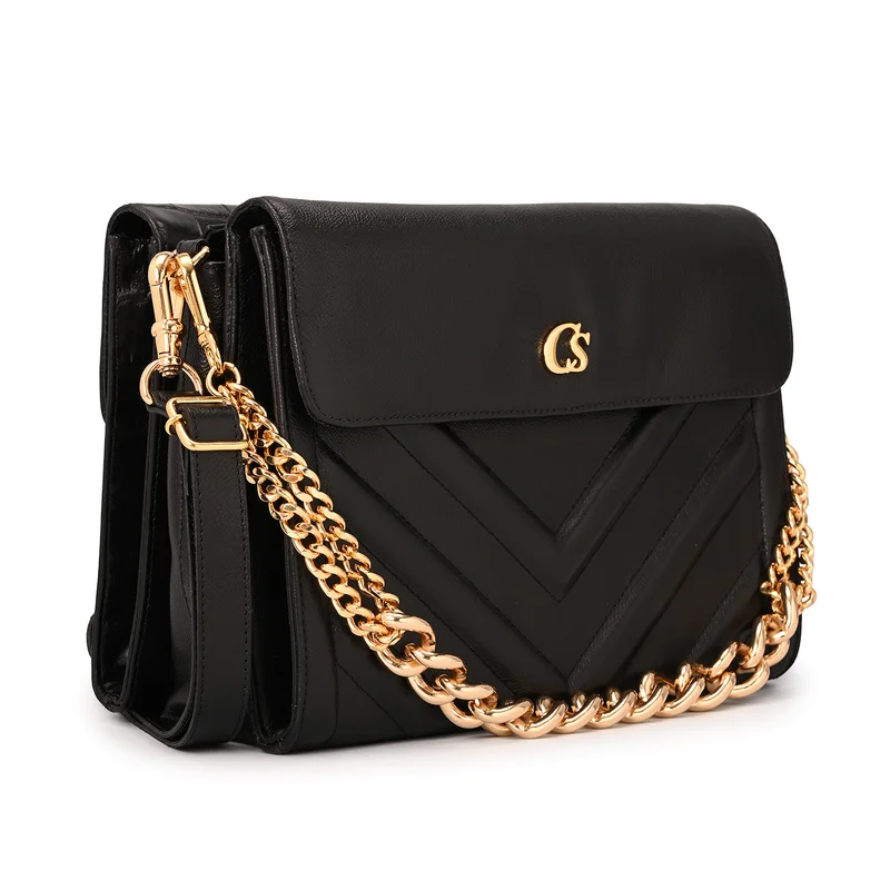Carmen Steffens Black Quilted Bag with Chain Strap