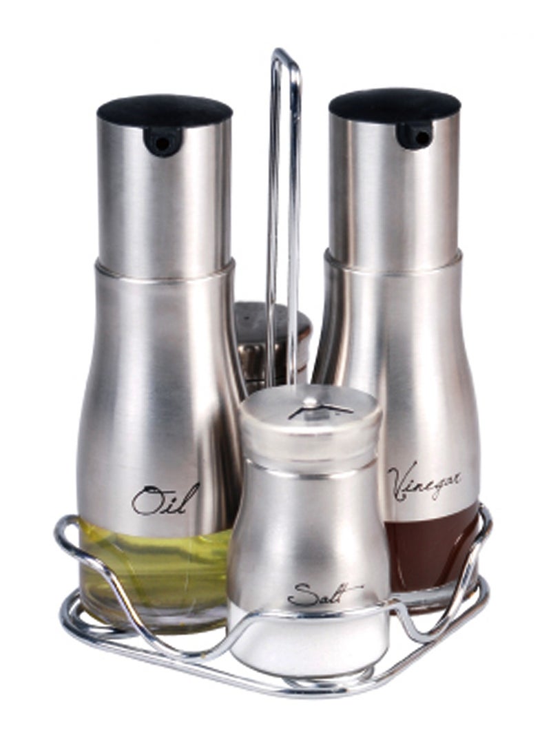 Cuisine Art Stainless Steel & Glass Condiment Set – Elegant Oil, Vinegar & Spice Organizer  - Image 2