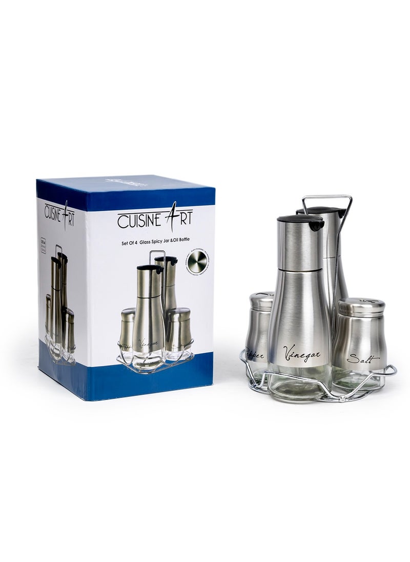Cuisine Art Stainless Steel & Glass Condiment Set – Elegant Oil, Vinegar & Spice Organizer  - Image 3