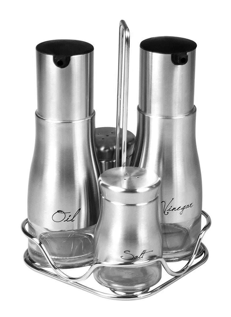Cuisine Art Stainless Steel & Glass Condiment Set – Elegant Oil, Vinegar & Spice Organizer  - Image 1
