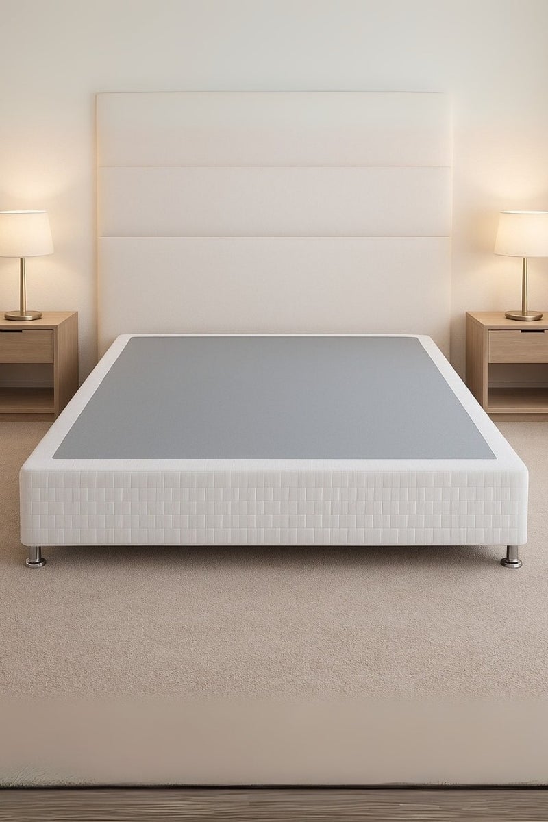 Karnak Premium Divan Bed Base with Chrome Legs – Bed Size 100cm x 200cm , White Woven Fabric – Modern Minimalist Foundation Platform for Mattress – Durable & Stylish Support - Image 1