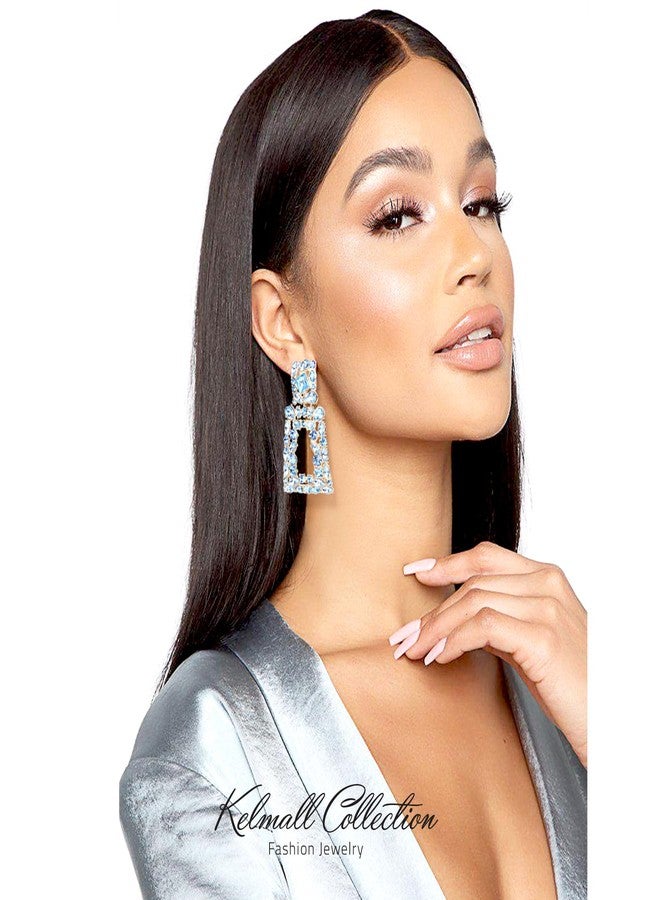 KELMALL Chunky Geometric Rhinestone Dangle Earrings for Women - Bold Rectangle Statement Drop Earrings, Gift-Boxed Fashion Jewelry - Image 2