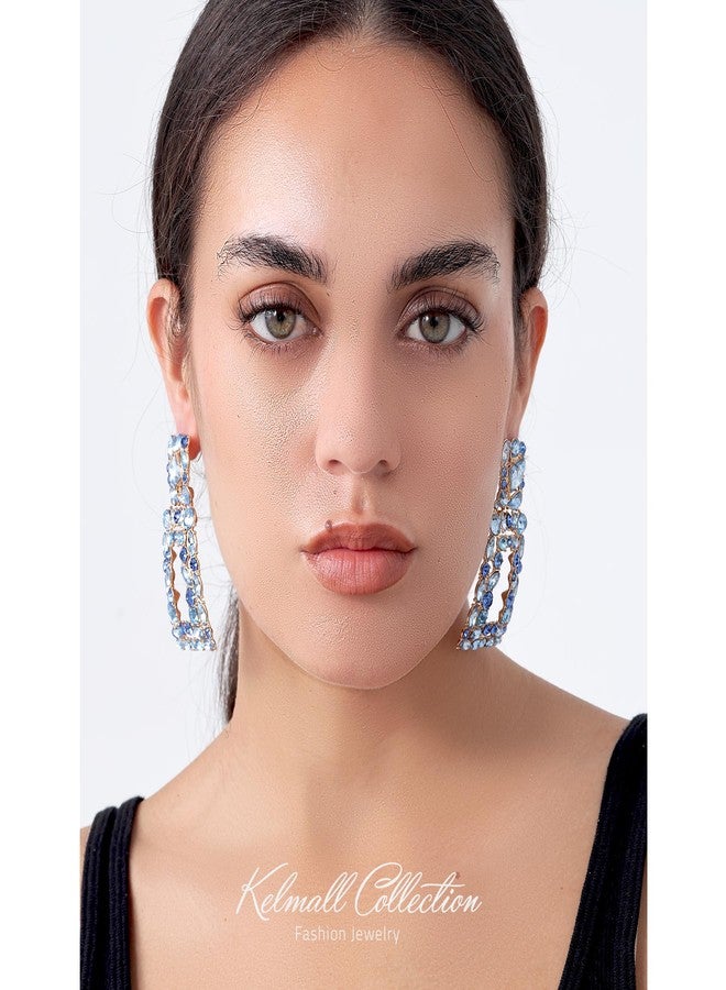 KELMALL Chunky Geometric Rhinestone Dangle Earrings for Women - Bold Rectangle Statement Drop Earrings, Gift-Boxed Fashion Jewelry - Image 3