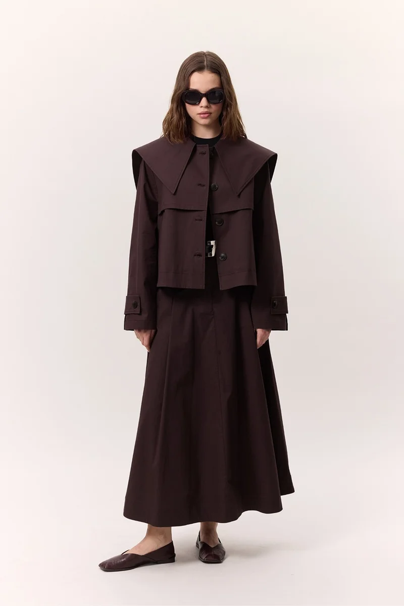 Manuka Wide Skirt with Pocket Detail, Plum