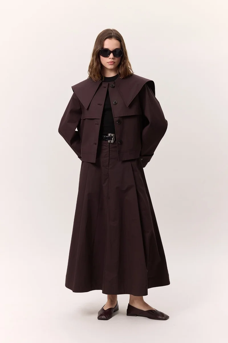 Manuka Wide Skirt with Pocket Detail, Plum