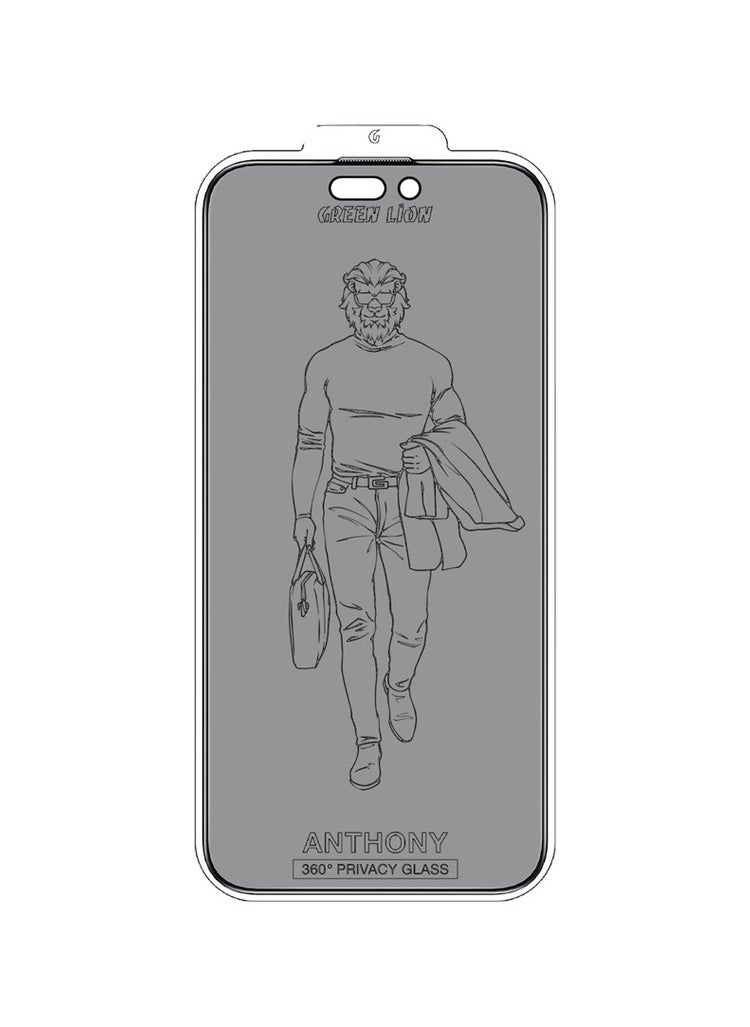 GREEN LION Anthony 360° Privacy Screen Protector for iPhone 14 Pro / 4-Way Anti-Peeping Glass / Smudge-Free Screen / Anti Fingerprint / Anti-Scratch / Grease Resistance / 9H Tempered Glass / 3D Arc Edge - Black  - Image 1