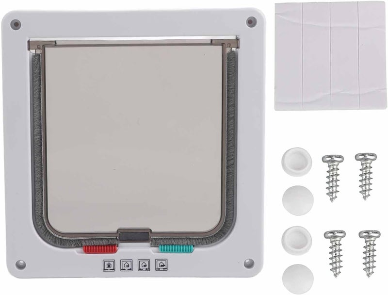 4 Way Lockable Pet Flap Door for Small Dogs and Cats, White Plastic Cat Door with Dual Flap Weatherproof Design, Lockable Security Flap for Interior Exterior Doors - Image 1