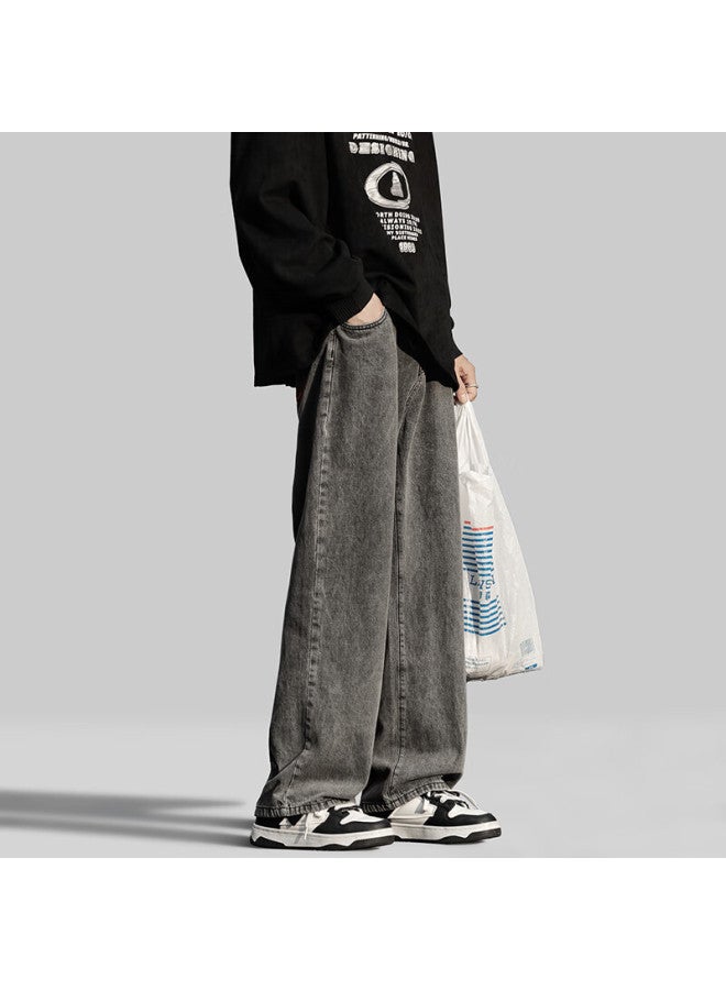 Izexx Men's Personalized Printed Jeans Spring American Style Loose Straight Wide-leg Pants Qp11 Black Gray XL - Image 5