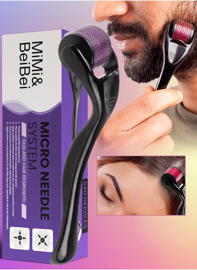 MiMi & BeiBei 0.5mm Microneedle Roller System For Hair & Beard Growth with 540 Titanium Needles, Derma Microneedling Roller for Hair Beard Eyelash & Eyebrow Growth, Repairs Damaged Hairs Follicles  - Image 1