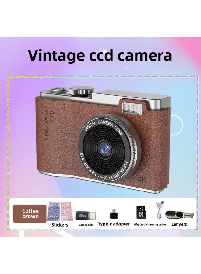 Explosions Student Entry-level Digital Camera Home HD Digital Camera Children Photo Mini Camera-Color:Lk03 Brown + 64g Memory Card + Card Reader + Free Sticker + Free Adapter - Image 1