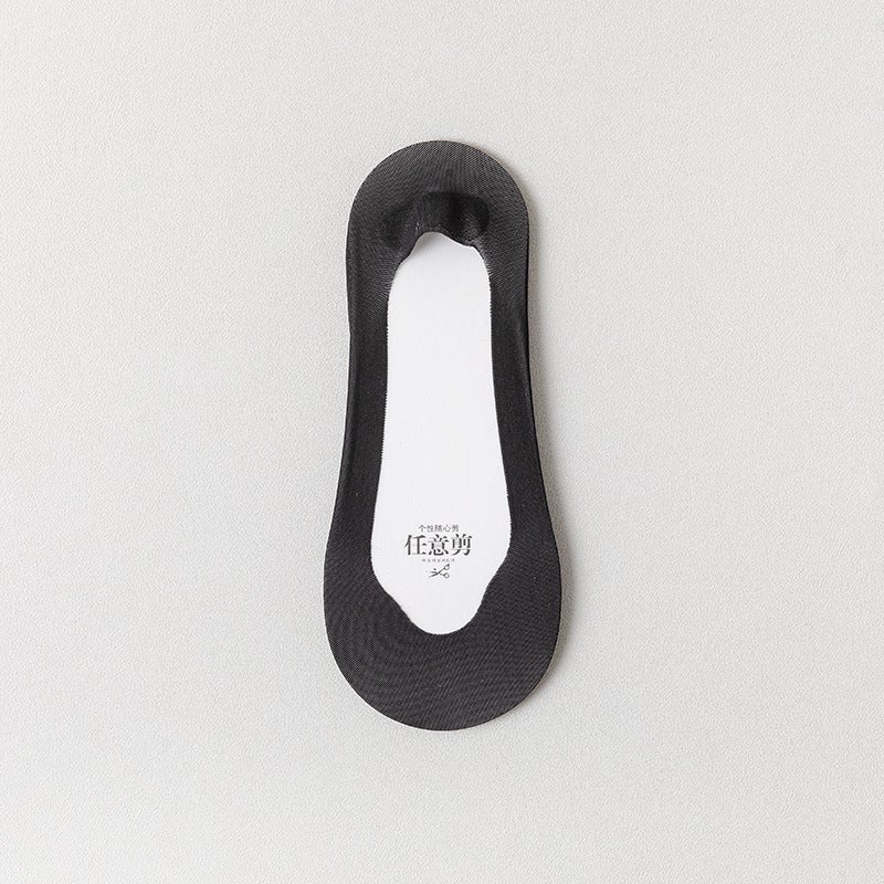 Summer Thin Invisible Boat Socks Non-Slip Cotton Women Black 