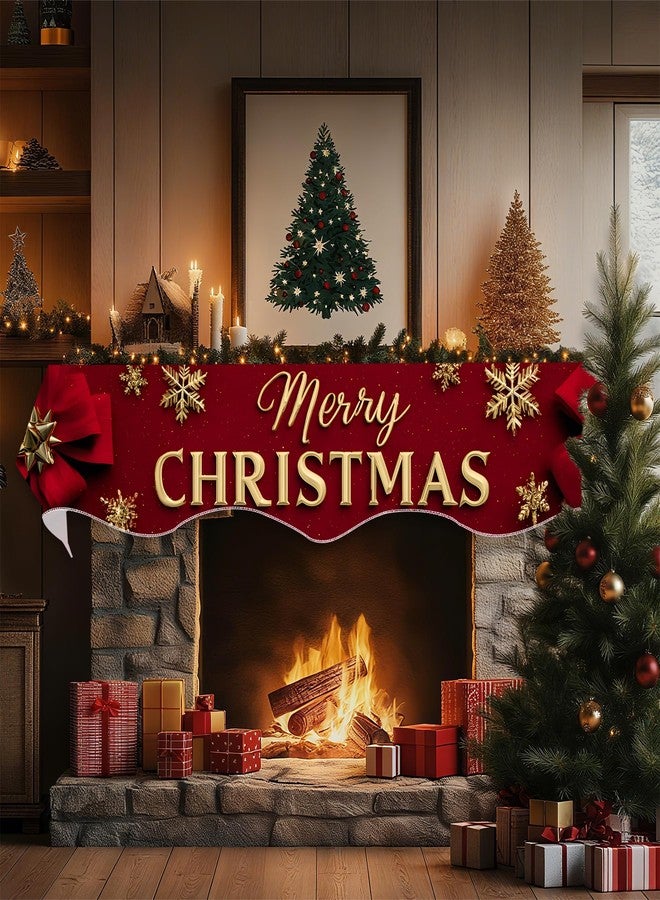 BVBOX Christmas Fireplace Mantel Scarf Decorative Cover Runner for Xmas Winter Mantel Shelf Top - Image 3