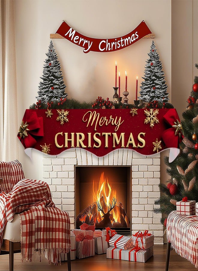 BVBOX Christmas Fireplace Mantel Scarf Decorative Cover Runner for Xmas Winter Mantel Shelf Top - Image 2