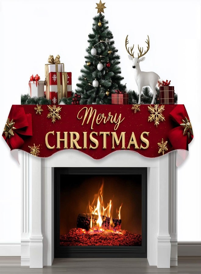 BVBOX Christmas Fireplace Mantel Scarf Decorative Cover Runner for Xmas Winter Mantel Shelf Top - Image 1
