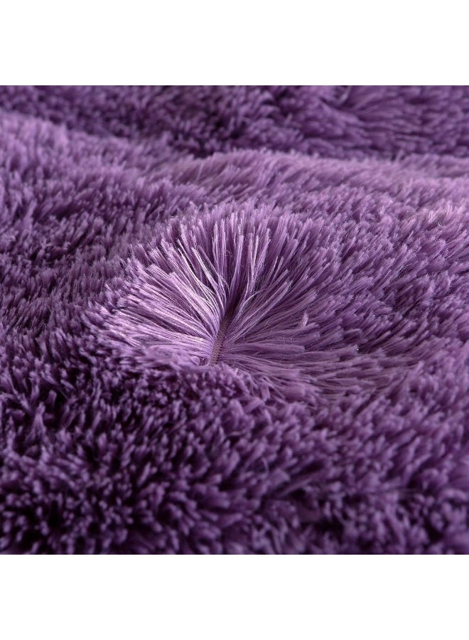 Uhamho Faux Fur Velvet Fluffy Bedding Duvet Cover Set Down Comforter Quilt Cover with Pillow Shams, Ultra Soft Warm and Durable (Queen, Purple) - Image 5