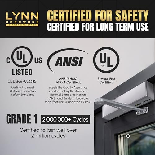 LYNN HARDWARE Extra Heavy Duty Automatic Door Closer (Silver) - Commercial Grade, Contractors Choice, Adjustable Speed, Delayed Closing Timer, 3 Mounting Options, 3 Hour Fire Rated (DC9016 Model) - Image 5