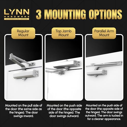 LYNN HARDWARE Extra Heavy Duty Automatic Door Closer (Silver) - Commercial Grade, Contractors Choice, Adjustable Speed, Delayed Closing Timer, 3 Mounting Options, 3 Hour Fire Rated (DC9016 Model) - Image 4