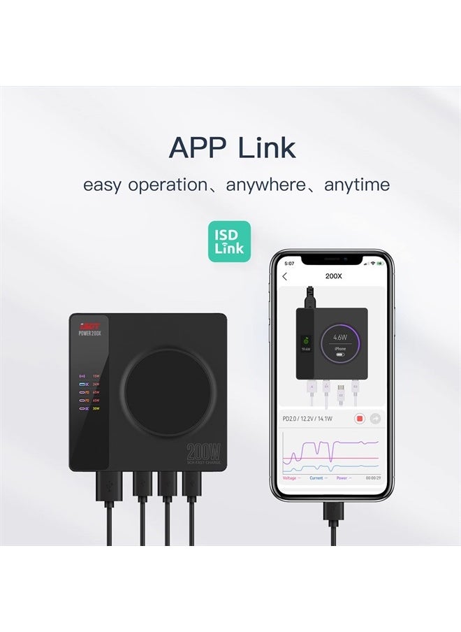 200W 5-Port USB C Independent Fast Charging Station(140W Max) PD 3.1 Wireless Magnetic Charger Adapter All in One Charger OTA Upgrade LCD Display iPhone, iPad and Multiple Devices