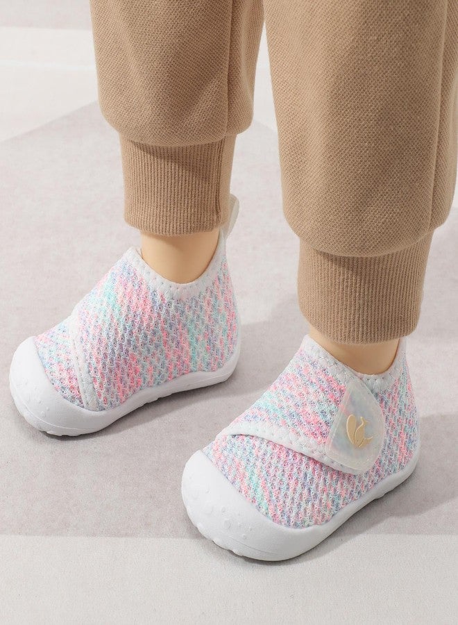 FEETCITY Baby First Walking Shoes Wide Baby Shoes Infant Sneakers Newborn Crib Shoe Barefoot Lightweight Slip On Shoe, White Colorful, 12-18 Months - Image 3