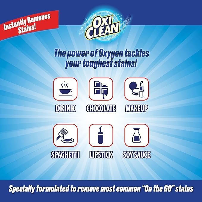 أوكسي كلين قلم إزالة البقع OxiClean للملابس - آمن للتنظيف الجاف، يقوم بإزالة البقع فورًا من جميع أنواع الملابس (دم، طعام، مشروبات، أوساخ، حبر) - خالي من الكلور ولا يتطلب غسيلًا - عبوة سفر (3 عبوات × 2.2 أونصة لكل عبوة) - Image 2