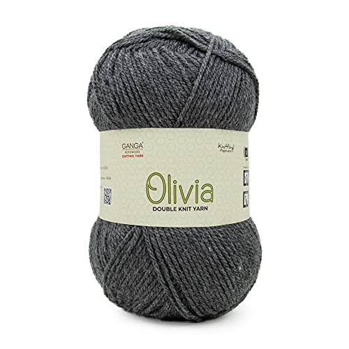 Ganga Acrowools Acrylic Olivia,Double Knit Yarn. Hand Knitting&Crochet Yarn. Oekotex Class 1 Certified. Pack of 2 Balls-100Gms Each. Shade No-Olv010, Charcoal Grey - Image 1
