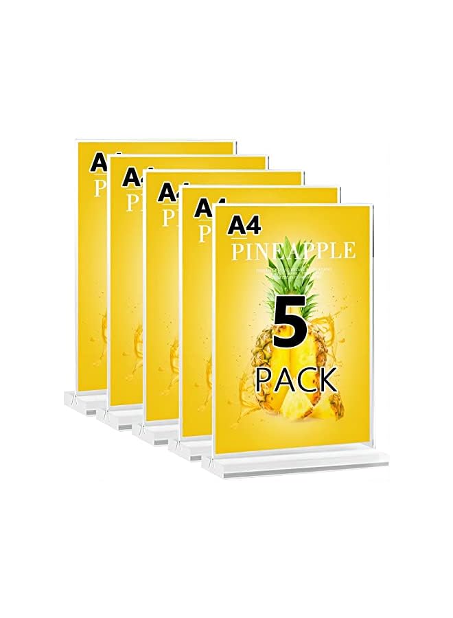 Excefore حامل لافتة A4 - حامل عرض على سطح الطاولة على شكل حرف T من الأكريليك على الوجهين، إطار إعلان قائمة على شكل صورة، إطار صورة شفاف للمطاعم والعروض الترويجية للمتاجر وإطارات الصور والفصول الدراسية والمكتب - Image 2