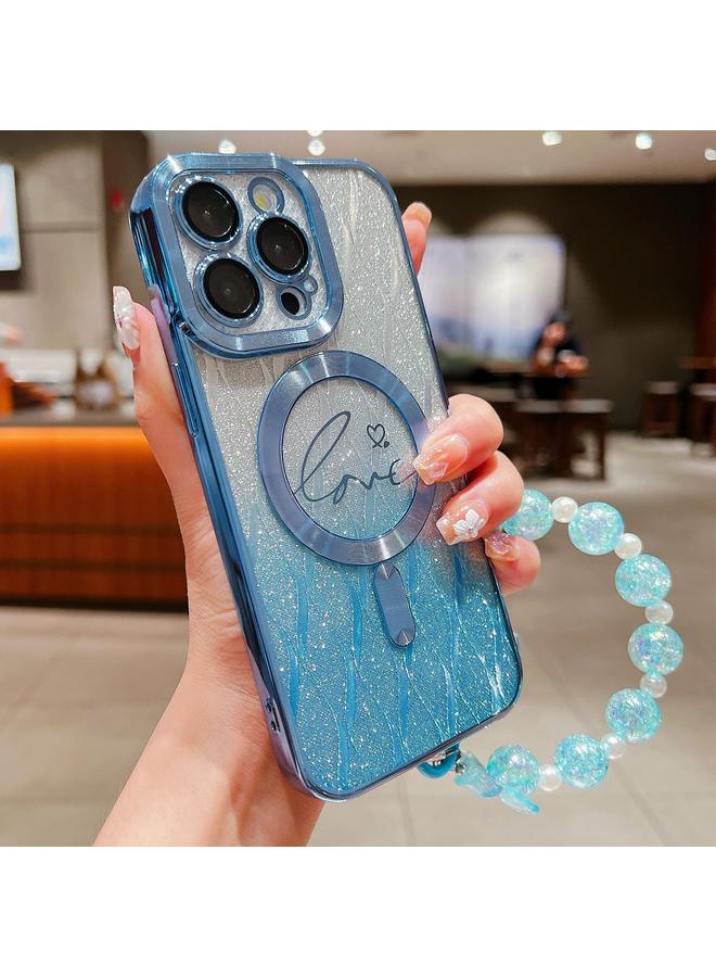 زبون جراب لهاتف iPhone 13 Pro Dual-Love Leaves Glitter Bracelets Magsafe TPU جراب هاتف - Image 1