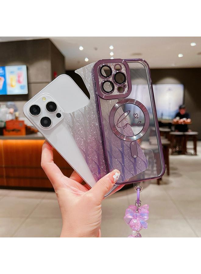 زبون جراب لهاتف iPhone 13 Pro Dual-Love Leaves Glitter Bracelets Magsafe TPU جراب هاتف - Image 4