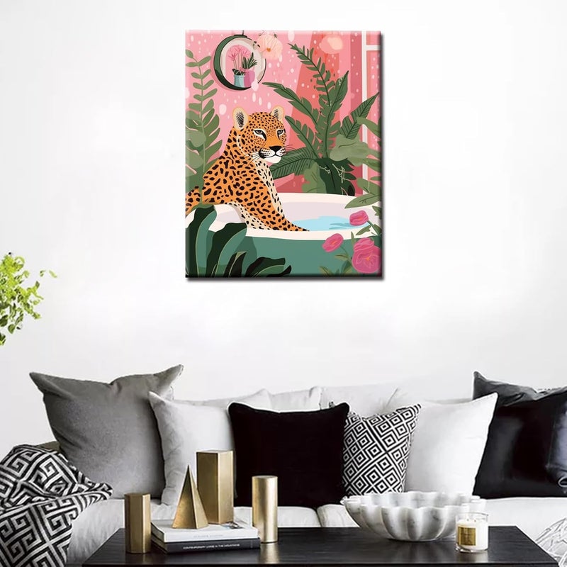Tucocoo لوحة نمط النمر للرسم بالأرقام للبالغين - ديكور مرح للحمام - مجموعة رسم زيتية رقمية مع طلاء أكريليك - 16x20 بوصة بدون إطار - Image 3