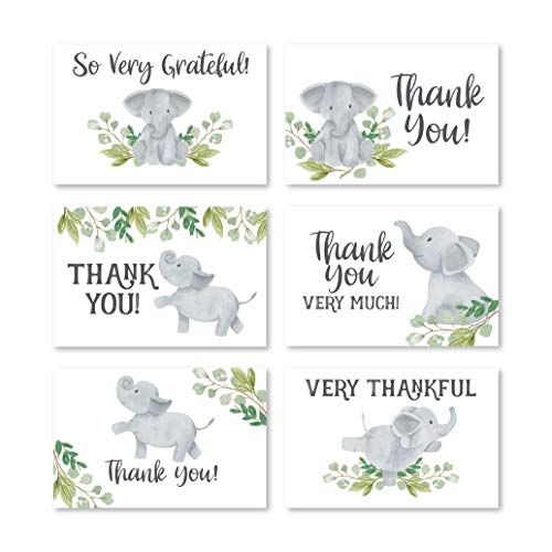 Hadley Designs Baby Shower Thank You Cards with Envelopes 24 Baby Boy Thank You Cards for Gift Girl Thankyou Notes Babyshower Sprinkle Gender Reveal Gender Neutral Elephant Shower Thanks Card - Image 1